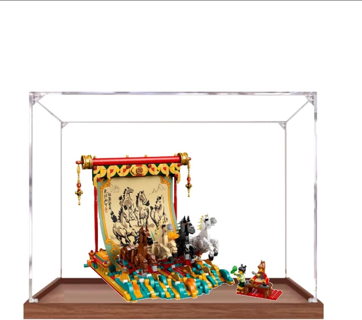Acryl vitrinekast - Stofdichte doos - Model presenteren - Gereedschapsloze montage - 35x35x30 cm - Transparant met houten basis