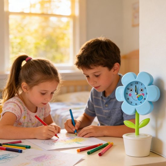 Kinderwekker Geluidsmachine - Nachtkastje Klok - Rustig Slapen - Bloempot Design - 14 cm Breed - Blauw — afbeelding 4