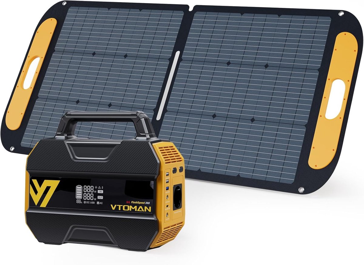 Draagbaar Powerstation - Zonnegenerator Accu - Buitenactiviteiten Stroom - LiFePO4 Batterij - 230Wh 300W - Zwart