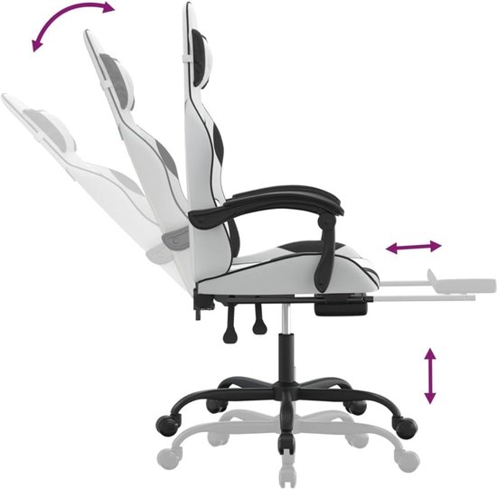Gamingstoel - Game Stoel - Comfortabel Gamen - Met Voetensteun - Wit Zwart — afbeelding 2