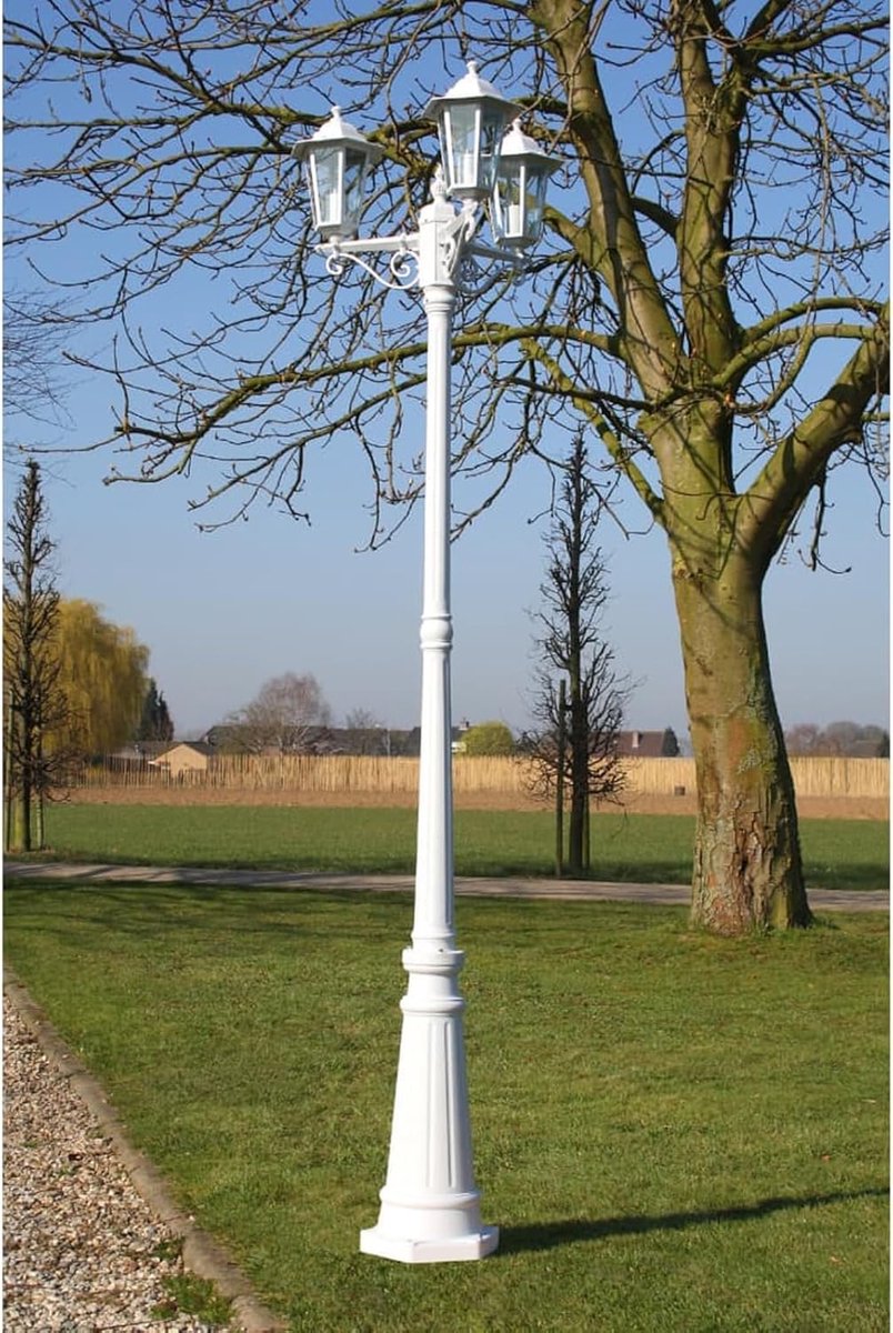 Tuinlantaarn - Buitenlamp - Terras Verlichten - Drie Lichtpunten - 215 cm Hoog - Wit