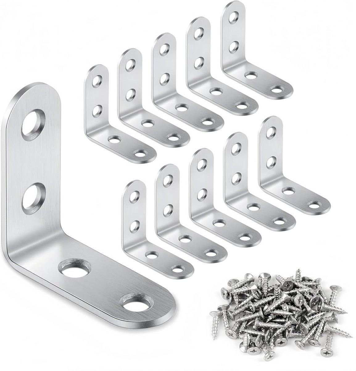 Hoekverbinders Roestvrij Staal - L-vormige Beugels - Meubelmontage - 90 Graden Hoek - 40x40mm - Zilver