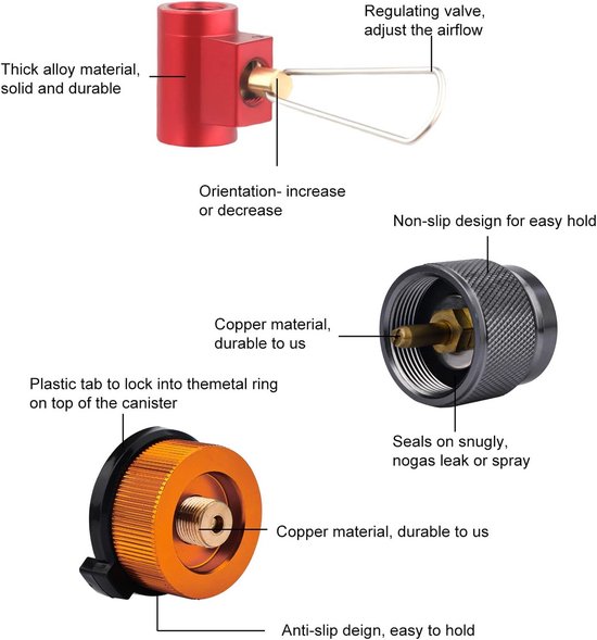 3-Piece Camping Gas Tank Adapter, Propane/Isobutane/Butane/-Navuladapter Set, Butane Fuel Canister Adjuster, Camping Backpack Stove, Navuladapter Valve for 1 Lb Propane Gas Tank — afbeelding 5