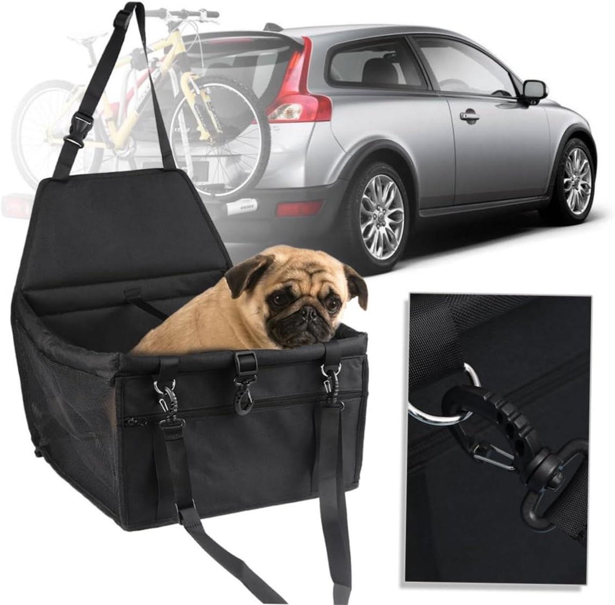 Huisdier Autostoel - Reisbench Hond - Veilig Reizen - Ademend Mesh Design - 40 x 32 x 45 cm - Zwart