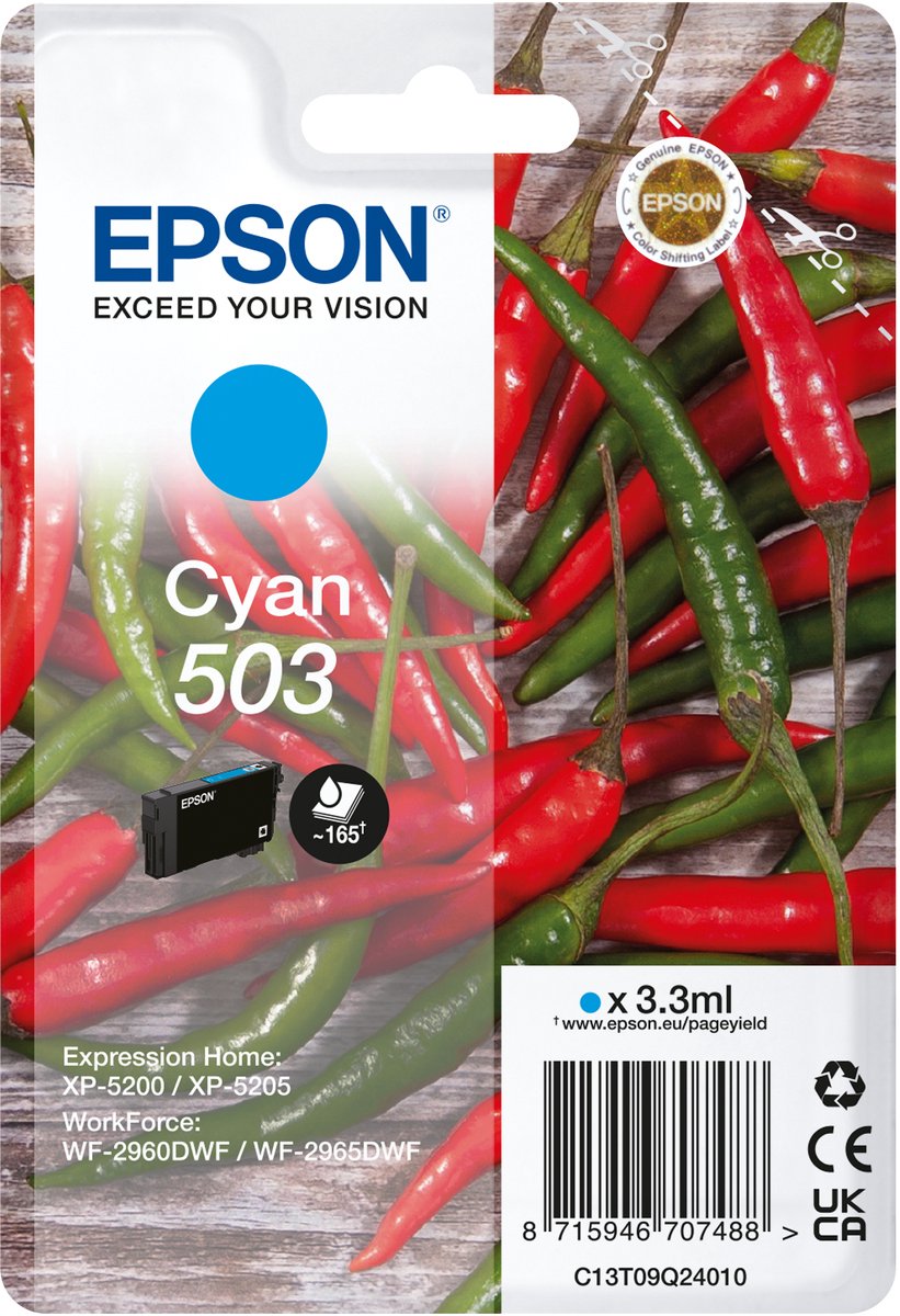 Epson 503 inktcartridge, 1 stuk, origineel, standaardcapaciteit, blauw