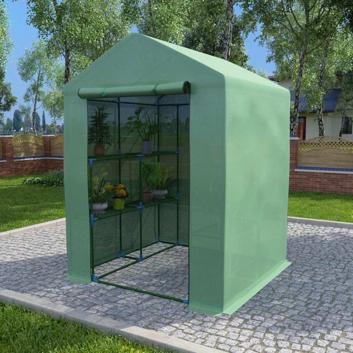 Broeikas met planken - Foliekas tomatenhuis - Planten beschermen - Zwaar PE-netweefsel - 143x143x195 cm - Groen