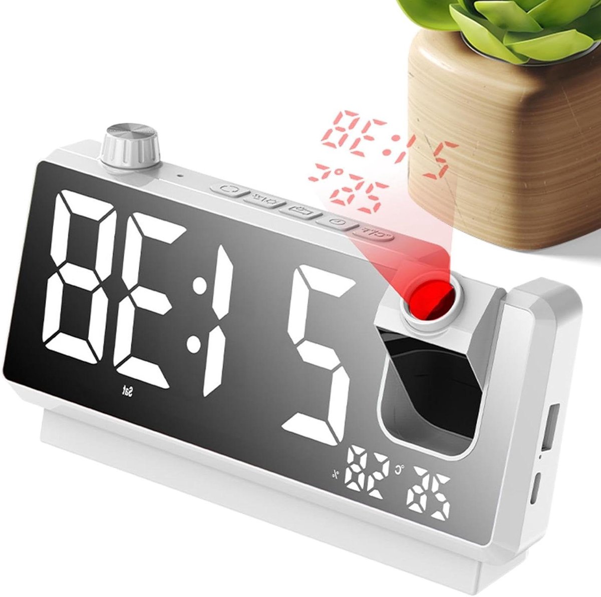 Projectiewekker - Digitale klok - Wakker worden - Dubbele projectie - 18.6cm breed - Wit