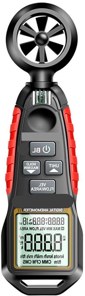 Anemometer Windsnelheidmeter - Luchtstroommeter CFM - HVAC Metingen - 6-in-1 Multifunctioneel - CFM Temperatuur Vochtigheid - Zwart