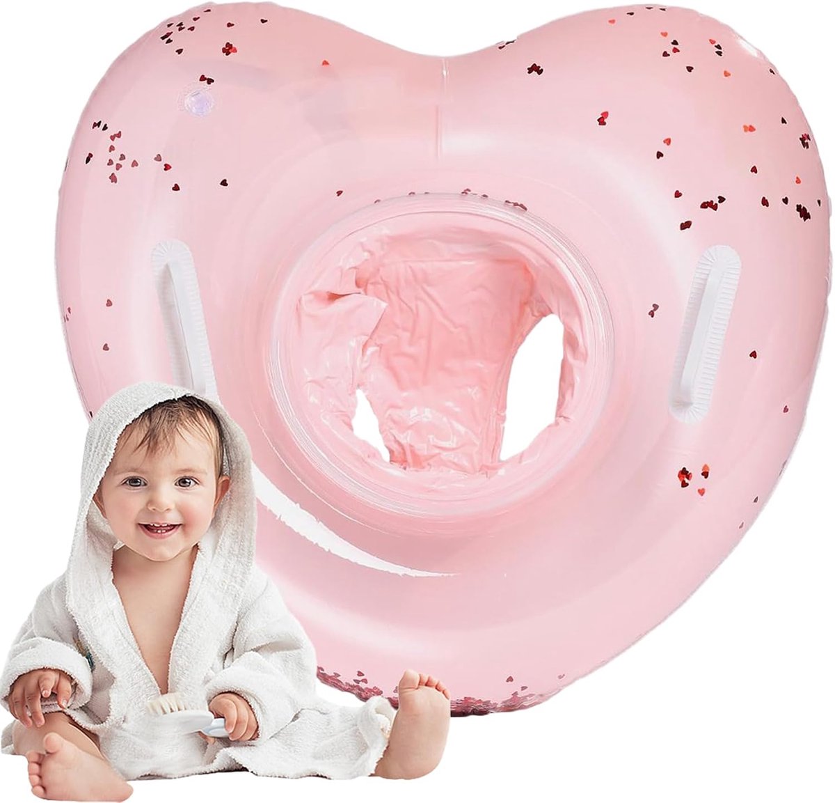 Opblaasbare zwemring - Baby zwemhulp - Veilig zwemmen - Hartvorm met handgrepen - 62 cm buitendiameter - Roze – foto 3