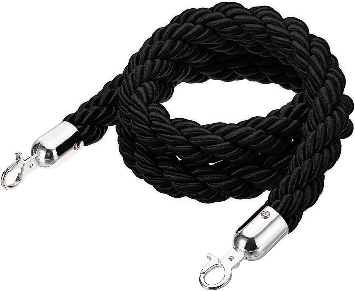 Barrièretouw - Wachtrij touw - Mensenstromen leiden - Metalen karabijnhaken - Tot 3 meter - Zwart