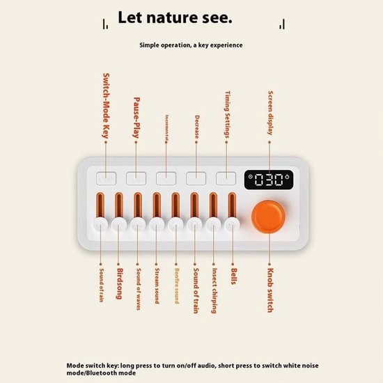 Geluidsmachine Slaap - Witte Ruis Apparaat - Ontspanning Bevorderen - 8 Natuurlijke Geluiden - 11 Lichtstanden - Wit — afbeelding 5
