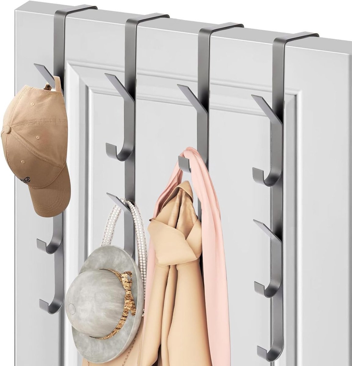 4-delige RVS Deurhaken Set met 5 Haken voor Handdoeken, Kleding en Badjassen, Universele Over-Deur Haken voor Efficiënte Ruimtebesparing