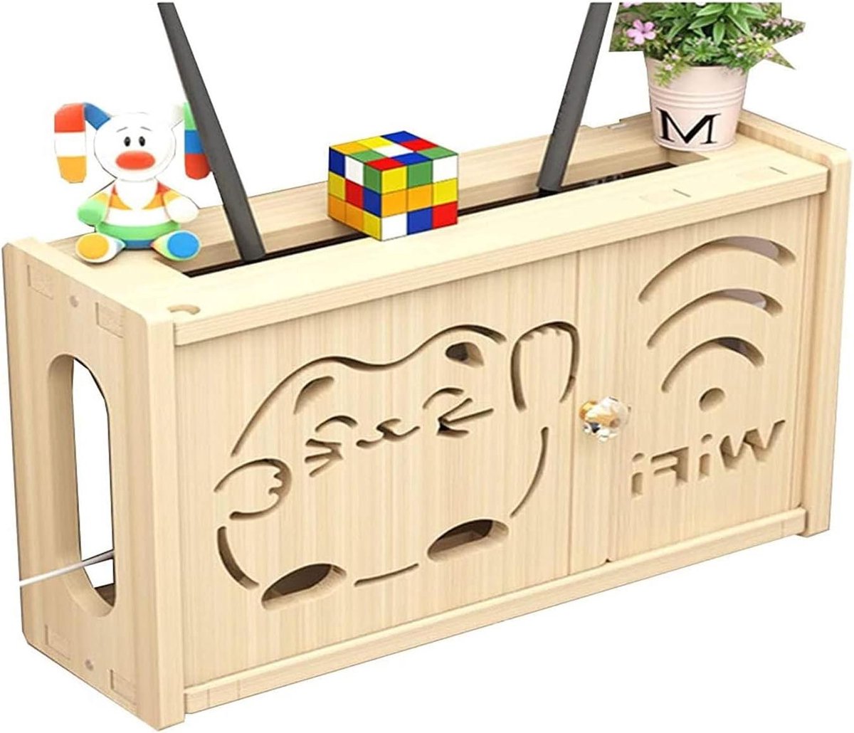 Router Opbergdoos - Wifi Kast - Wandmontage Organisatie - Massief Hout - 36 x 24 x 11 cm - Houtkleur