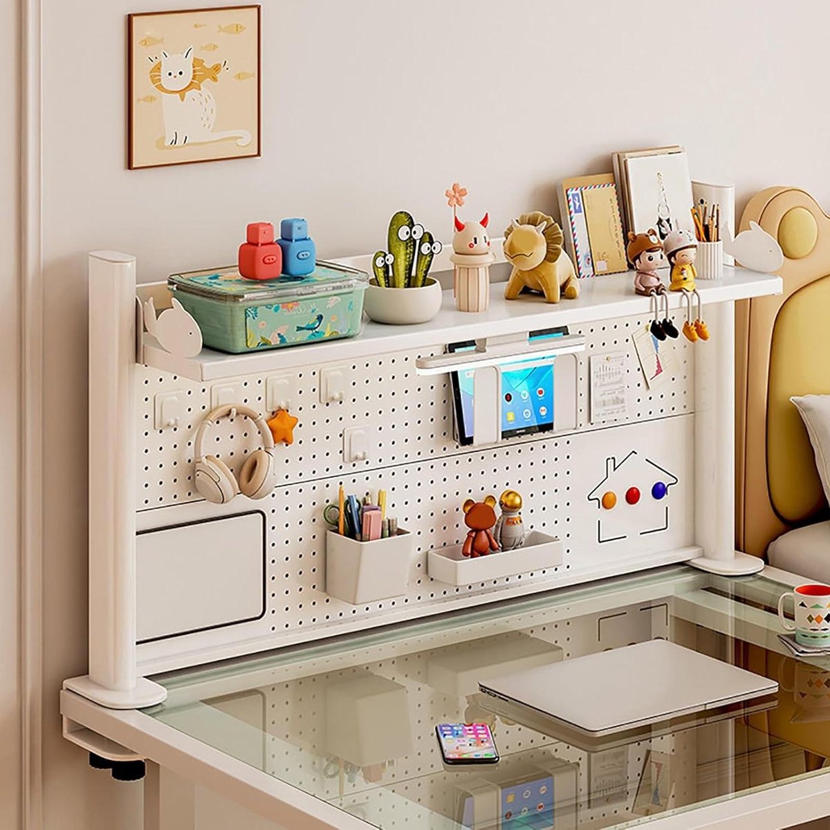 Bureau Organizer Plank - Monitor Verhoger - Werkplek Organiseren - Klembevestiging Zonder Boren - 80 x 63 cm - Wit