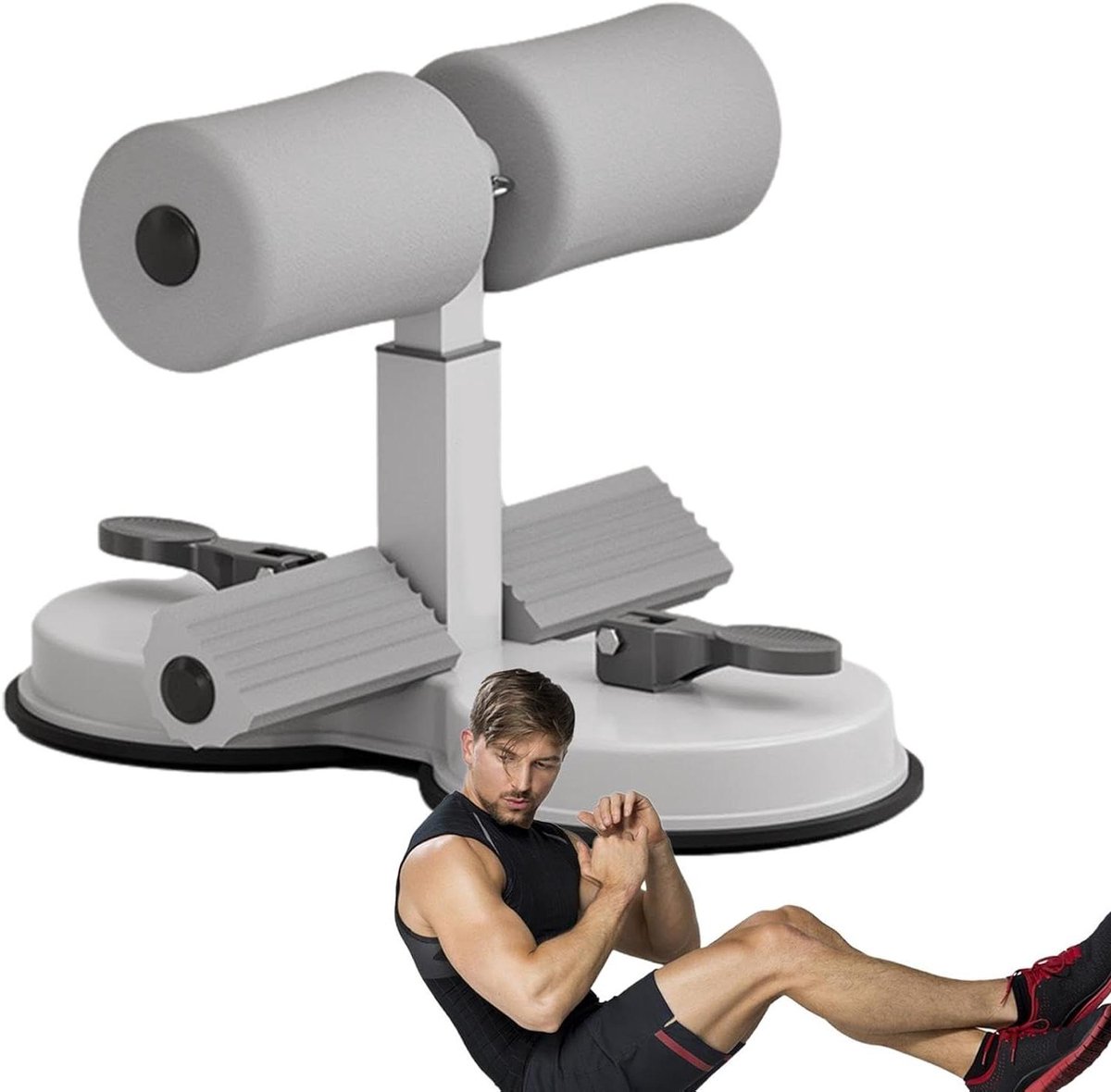 Sit-up apparaat - Buiktrainer - Buikspieren trainen - Dubbele zuignap - 1200 gram - Zwart