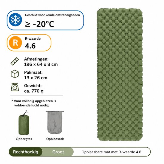 Novari Opblaasbaar matras - Luchtmatras - Luchtbed - Kampeermat - Campingmatras - Outdoor - Temp tot -20°C - Lichtgewicht - Groen van Merkloos — afbeelding 5