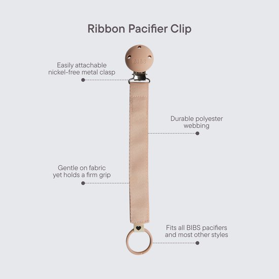 BIBS fopspeenkoord - Bevestig de fopspeen van je baby met een koord van duurzaam polyester band en nikkelvrije metalen clip - Past op alle BIBS fopspenen - Blush van BIBS — afbeelding 3