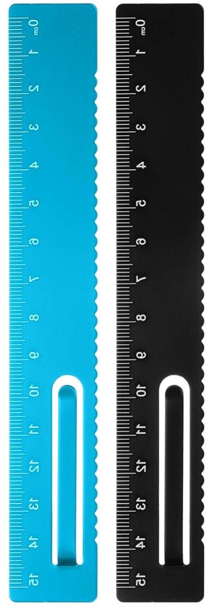 Rechte Liniaal - Meetlat Aluminium - Nauwkeurig Meten - Met Clip - 15 cm - Zwart Blauw
