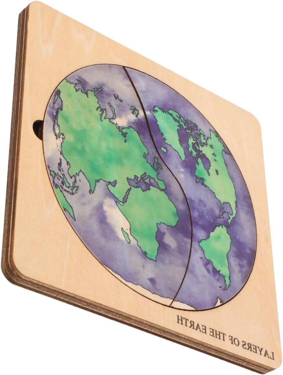 Houten Aarde Puzzel - Wereldbol Puzzel Geografie - Educatief Leren - Gedetailleerde Lagenstructuur - 14.50x14.50CM - Multi