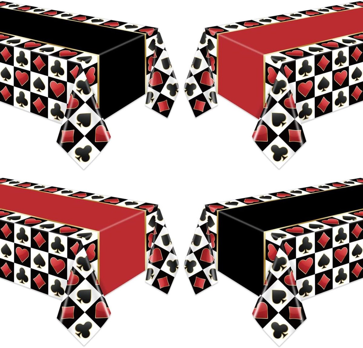 Casino Tafelkleden - Pokertafelhoezen - Feestdecoratie - Waterdicht Polyethyleen - 130 x 220 cm - Rood en zwart