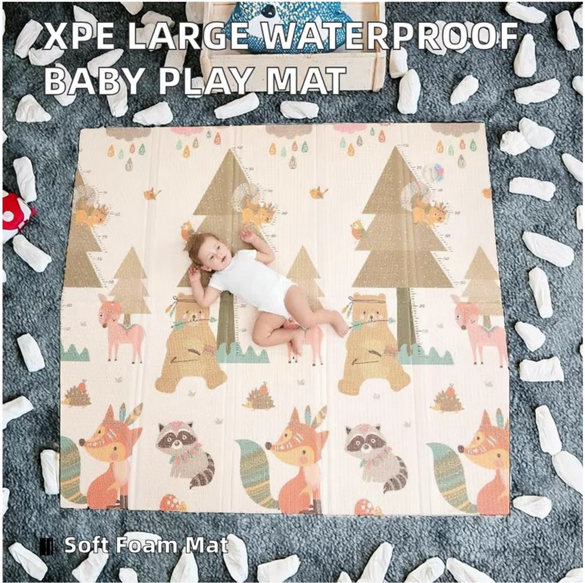 Baby Speelmat - Kruipkleed Peuters - Veilig Spelen - Dubbelzijdig Bedrukt - 195x148 cm Opvouwbaar - Meerkleurig — afbeelding 7