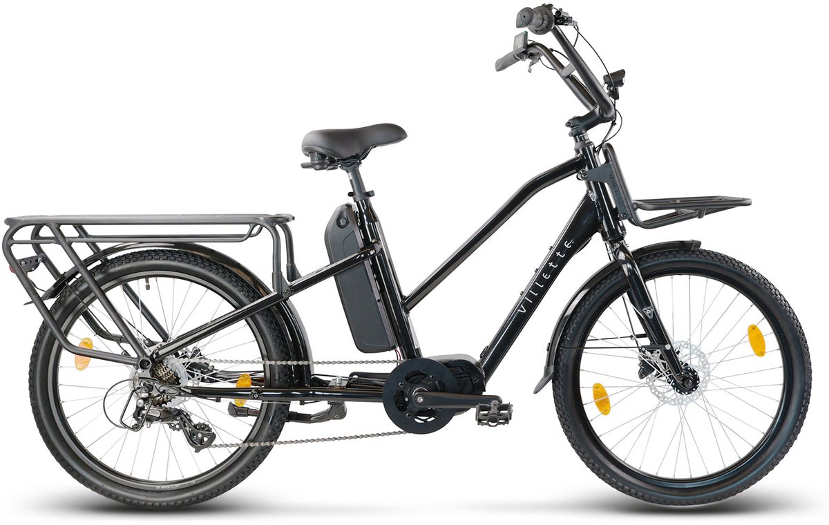 Villette Longtail, midmotor ebike transport 13Ah 7sp zwart