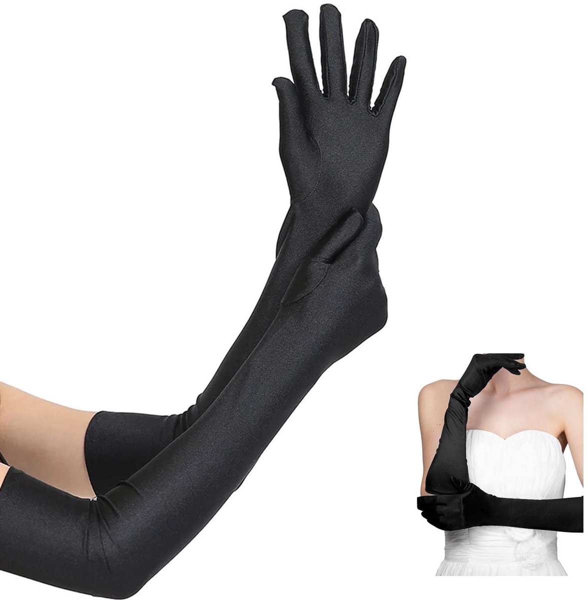 aladdien - Zwarte lange galahandschoenen - Retro klassiek - Eén maat - Feesthandschoenen - Geschikt voor bruiloften en themafeesten