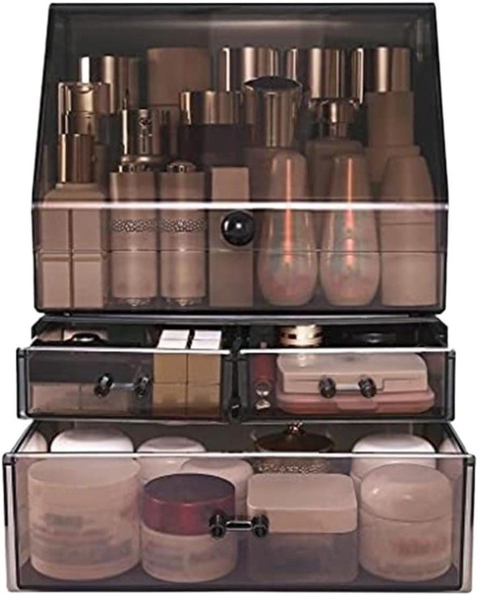 Make-up Organizer - Cosmetica Opbergdoos - Schoonheidsroutine Organiseren - Gelaagd Stapelbaar Ontwerp - 24 x 16 x 32 cm - Zwart