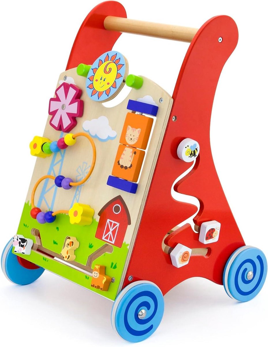 Activity Babywalker - Loopwagen met speelgoed - Motorische ontwikkeling - FSC-hout constructie - 34 x 49 x 32 cm - Meerkleurig