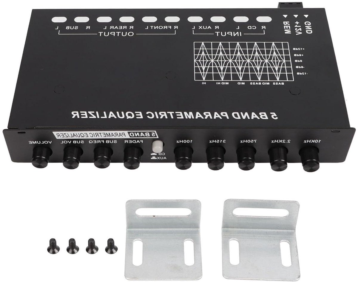 Auto Equalizer - Geluidsregelaar - Autoradio Afstemmen - 5 Banden Crossover - 19 cm - Zwart