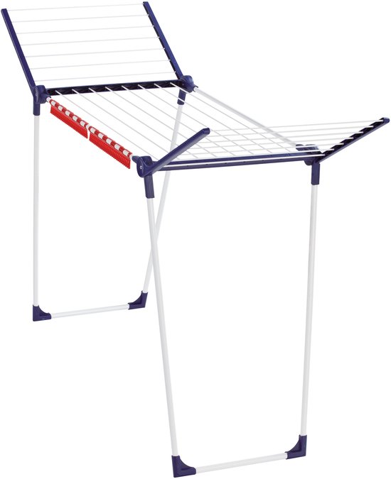 Wit droogrek met blauwe en rode accenten, opengeklapt.