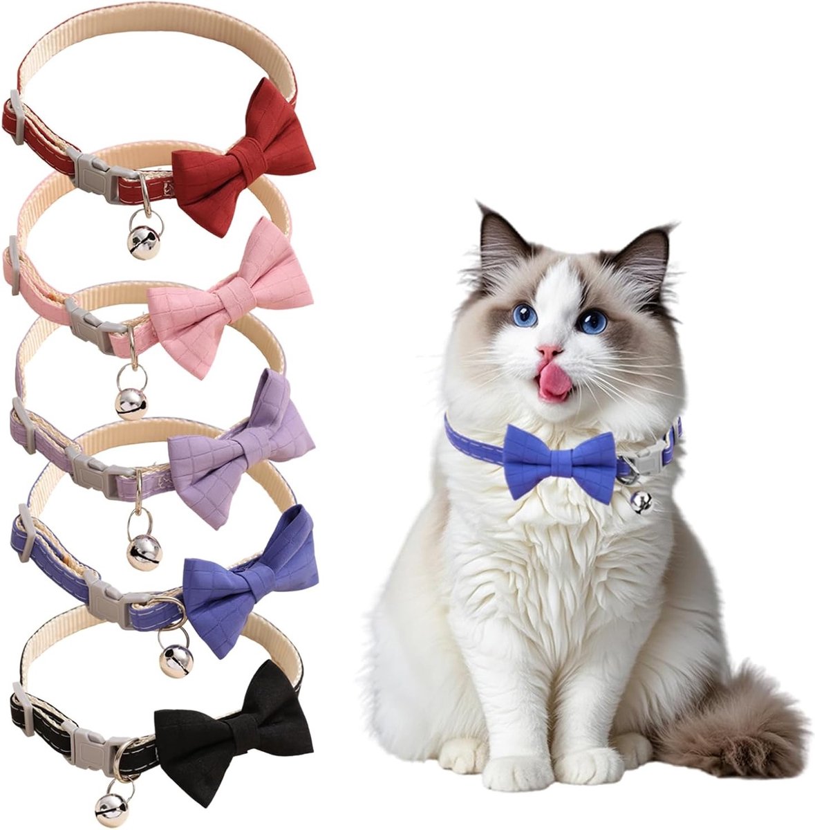 Verstelbare kattenhalsbanden met strik - 5 stuks, veilig en gepersonaliseerd voor kittens, huisdieraccessoires