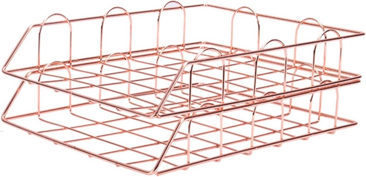 Bureau Organizer - Opbergrek Documenten - Bureau Opruimen - Stevige Metalen Constructie - 30x24.5x6.5cm - Rose Goud
