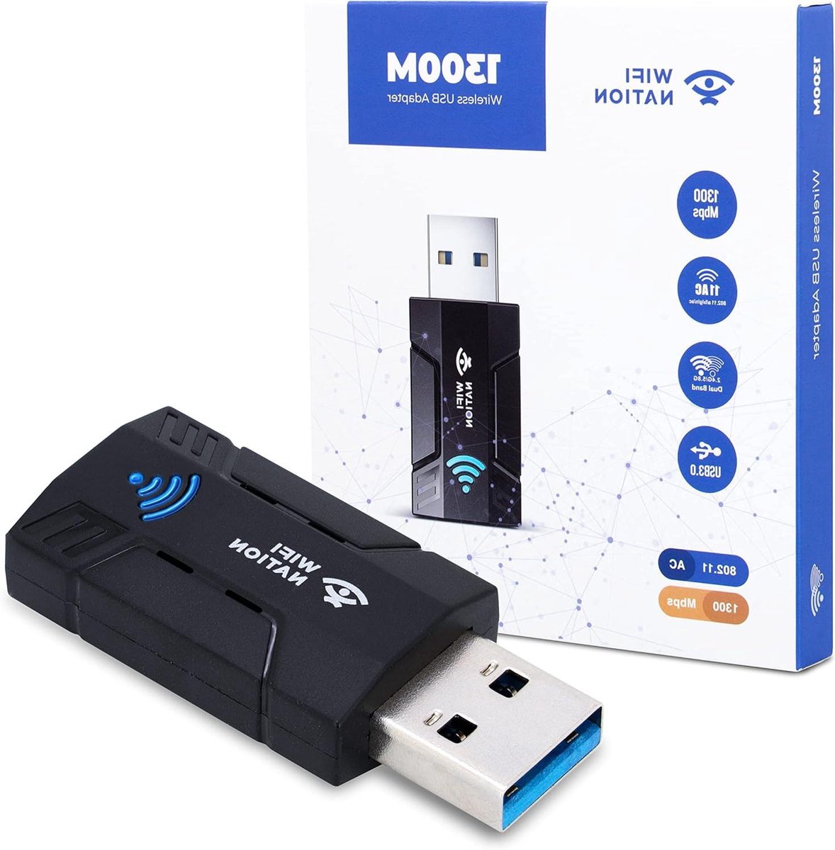 WiFi Adapter USB - Draadloze Netwerkkaart - Internetverbinding Verbeteren - Dual Band 1300 Mbps - Mini USB 3.0 - Zwart
