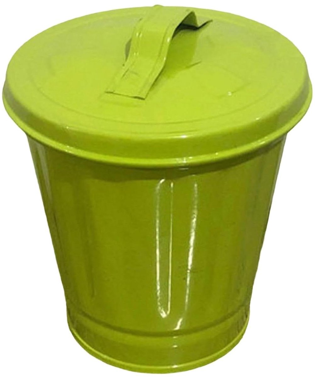 Tafelafvalemmer met deksel - Bureau prullenbak - Kantoor organiseren - Robuust metalen materiaal - 6 x 95 cm - Groen