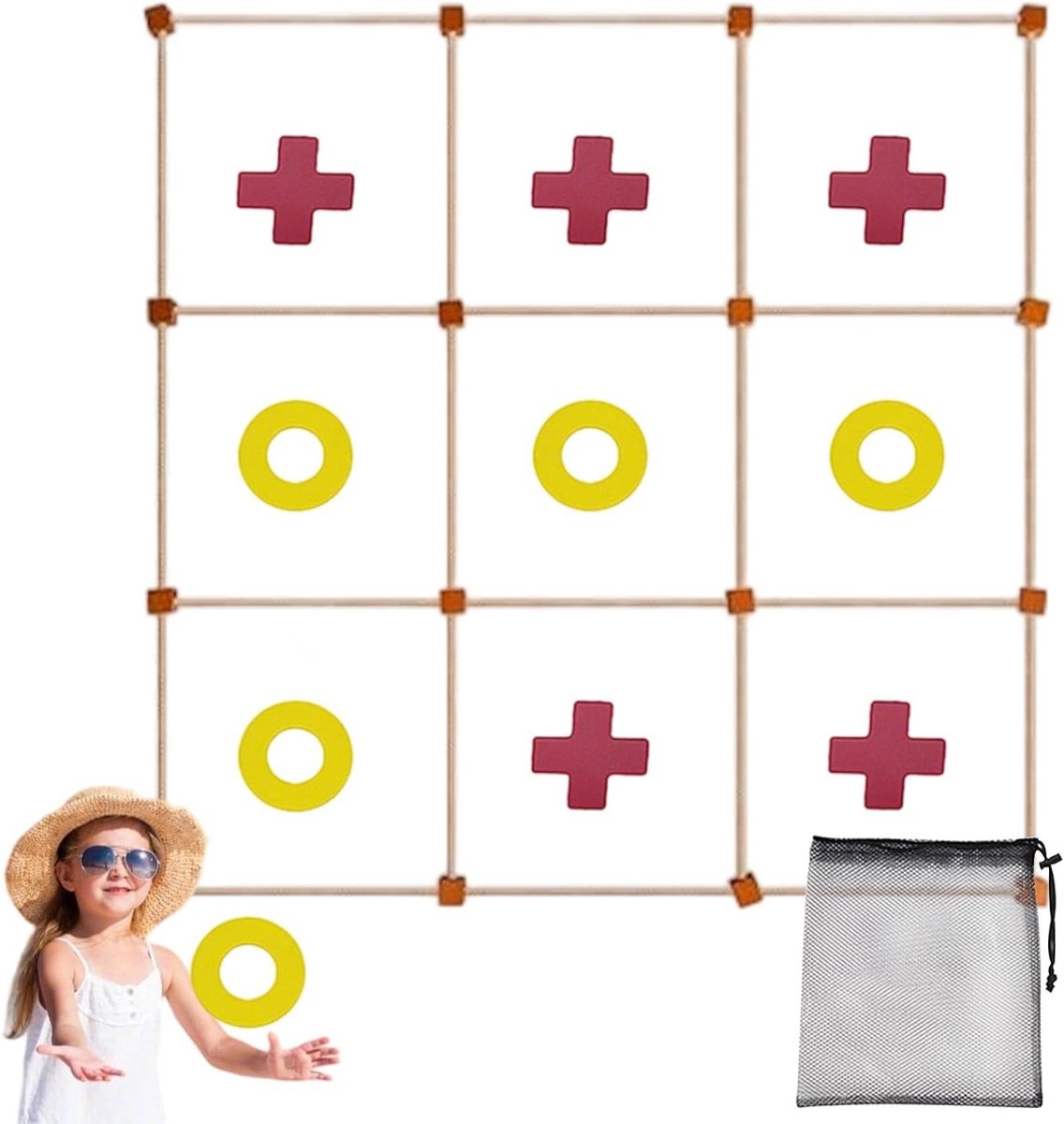 Groot Spel Buiten - Partyspel Tuinspel - Hand-oog Coördinatie - Verstelbare Afstanden - 90x90 cm - Geel