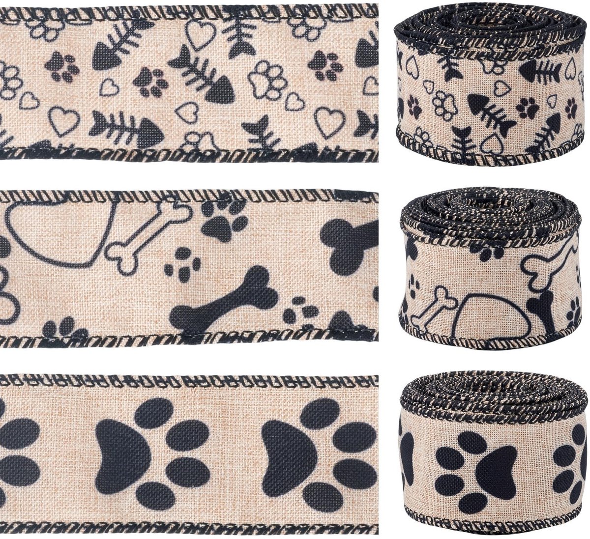 ONF3 - Paw Print Ribbons - Hondenfeest Decoratie - 3 Rollen Polyester - 38mm Breed - Versiering - Handgemaakt - Geschikt voor Feestdagen - Meerd...