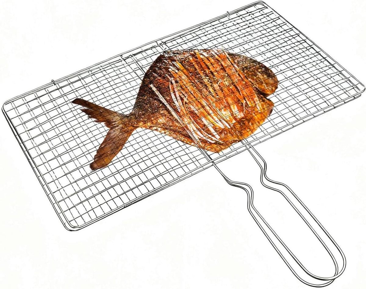 Vis Grill Mand - Garnalen Grilling Rack - Buiten Koken - Roestvrij Staal - 34 x 19 x 0.7 cm