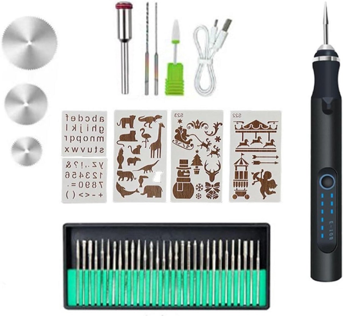 Graveerpen Set - Elektrische Graveur - DIY Projecten - USB Oplaadbaar - 12 cm - Zilver