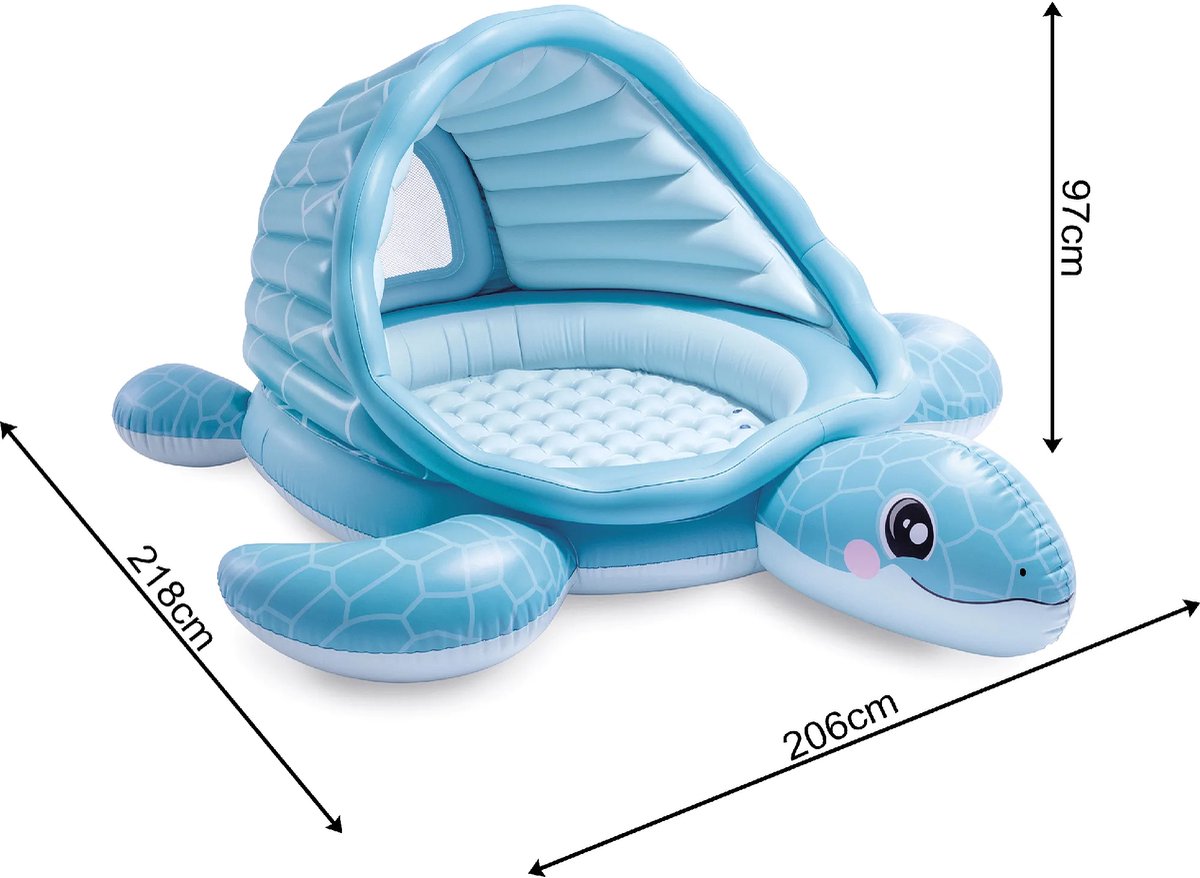 Intex Opblaasbaar kinderzwembad schildpad 2 in 1 met dak, zachte bodem en ballen voor waterpret buiten, 218 x 206 x 97 cm — afbeelding 9