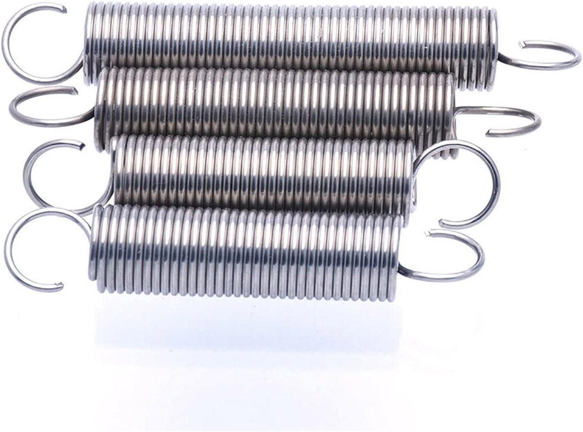 Metalen Trekveren - Verlengingsveren Haken - Reparaties Uitvoeren - 304 Roestvrij Staal - 05 x 4 x 50 mm - Zilverkleurig