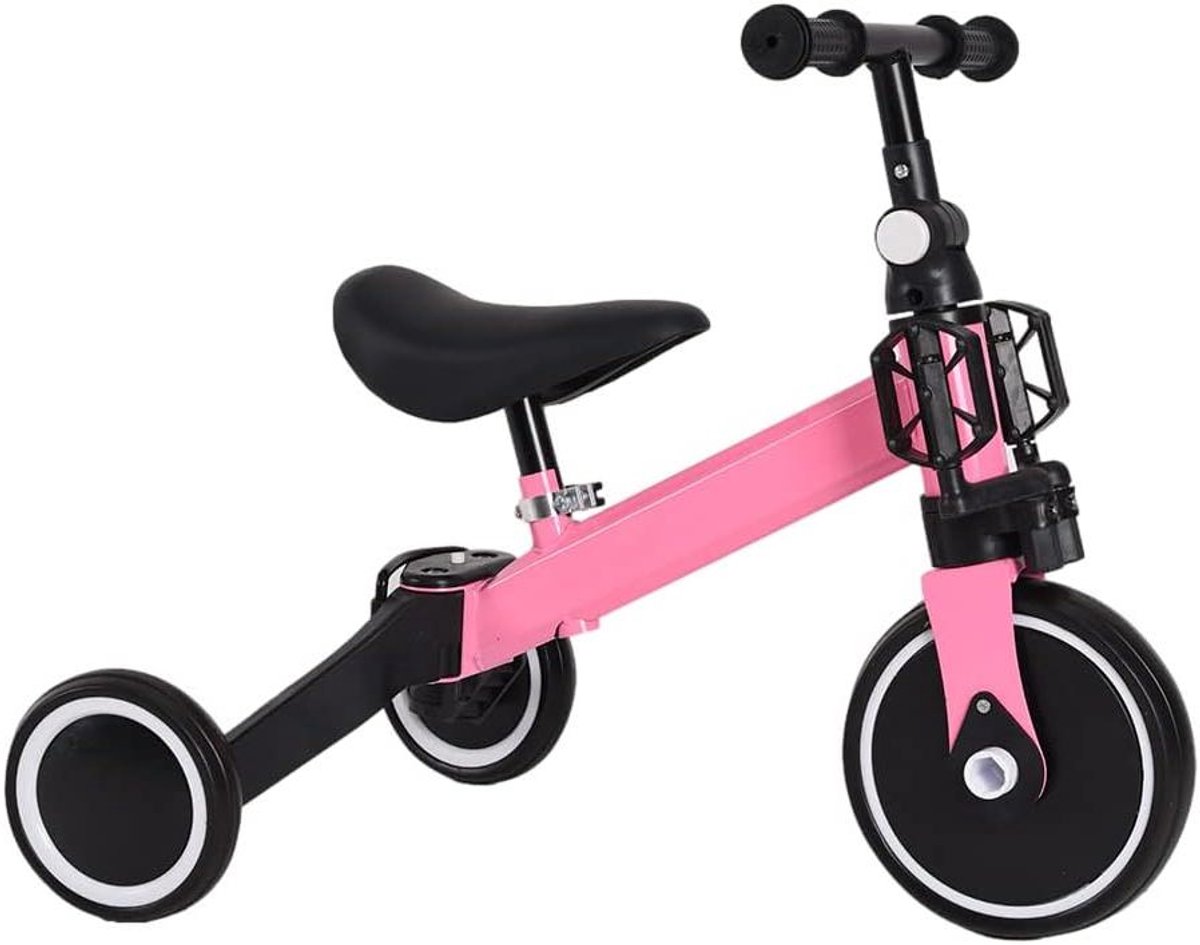 Kinderdriewieler - Loopfiets Kinderwagen - Evenwicht Trainen - 4 Volledig Omsloten Wielen - 18 maanden tot 4 jaar - Roze