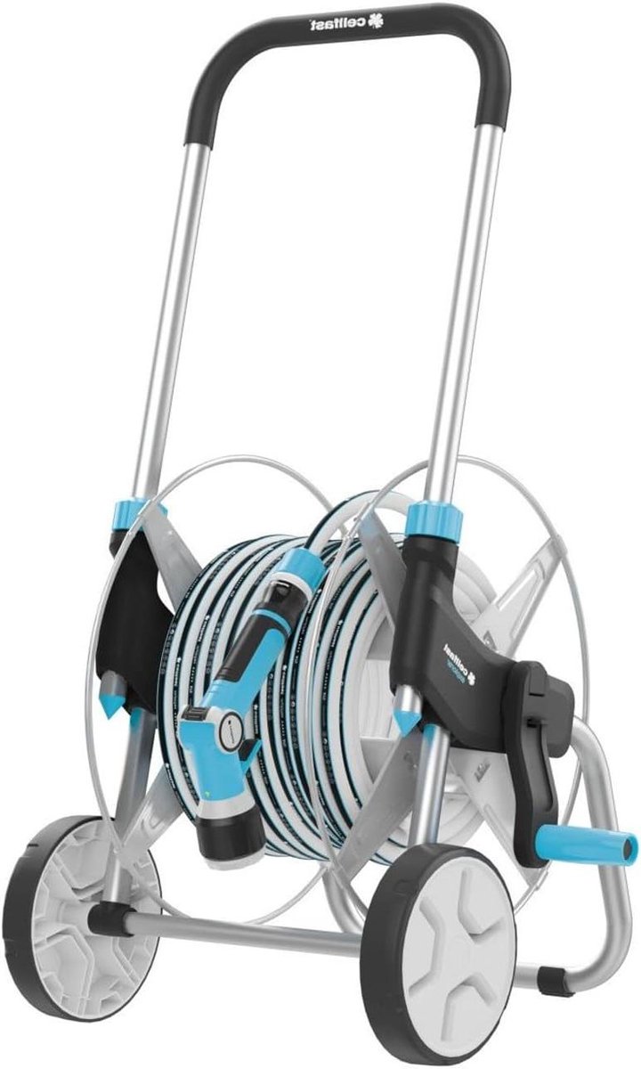 Tuinslangwagen Set - Slanghaspel Trolley - Tuin Bewateren - Metalen Robuuste Wagen - 20 m - Grijs/Zwart/Blauw