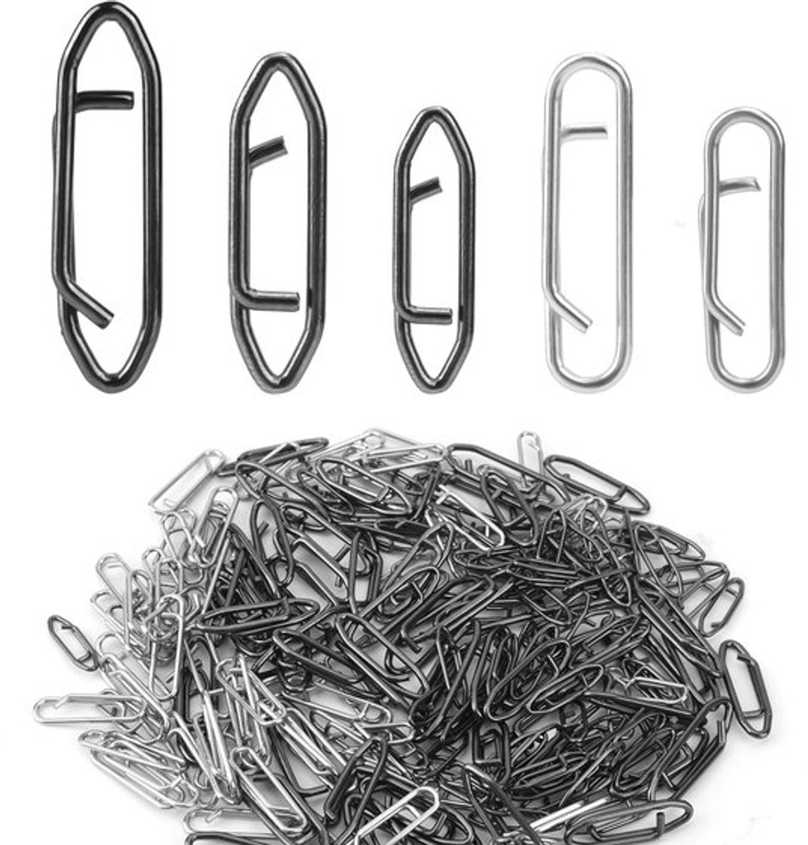 200pcs Visclips - Rvs Snelle Clips in 5 Stijlen voor Gemakkelijk Wisselen van Aas