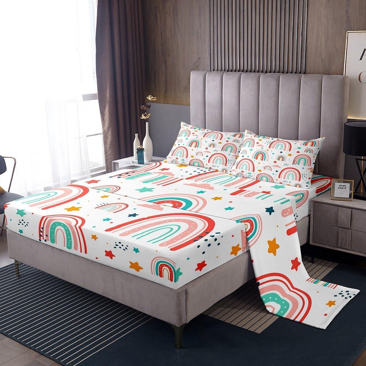 Regenboog Lakenset - Beddengoed Set - Slaapkamer Decoratie - Diepe Matras Zakken - Double