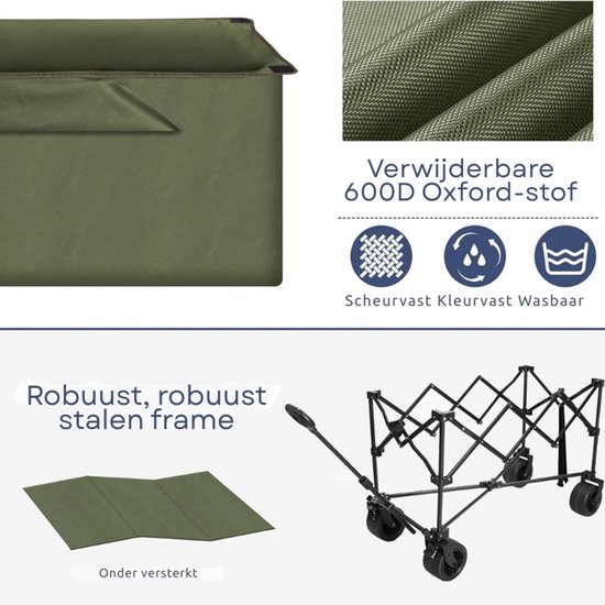Opvouwbare Bolderkar Met All Terrain Wielen - 220L Tuin En Strand Trolley - Heavy Duty Transportwagen Met Grote Opbergtas - Inklapbare Tafel En 2 Bekerhouders van Opvouwbare Bolderkar — afbeelding 5