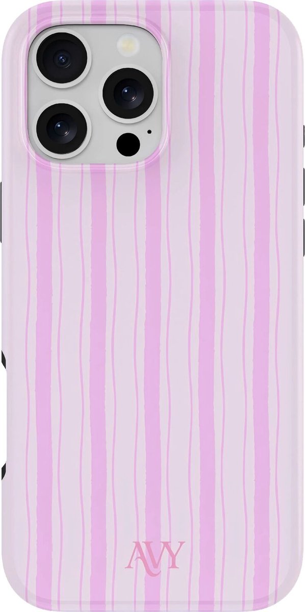 AVY Hoesje geschikt voor Apple iPhone 16 Pro Max | Pink Horizon | Strepen | Roze | Hard Shell Back Cover | Compatibel met MagSafe & Qi2