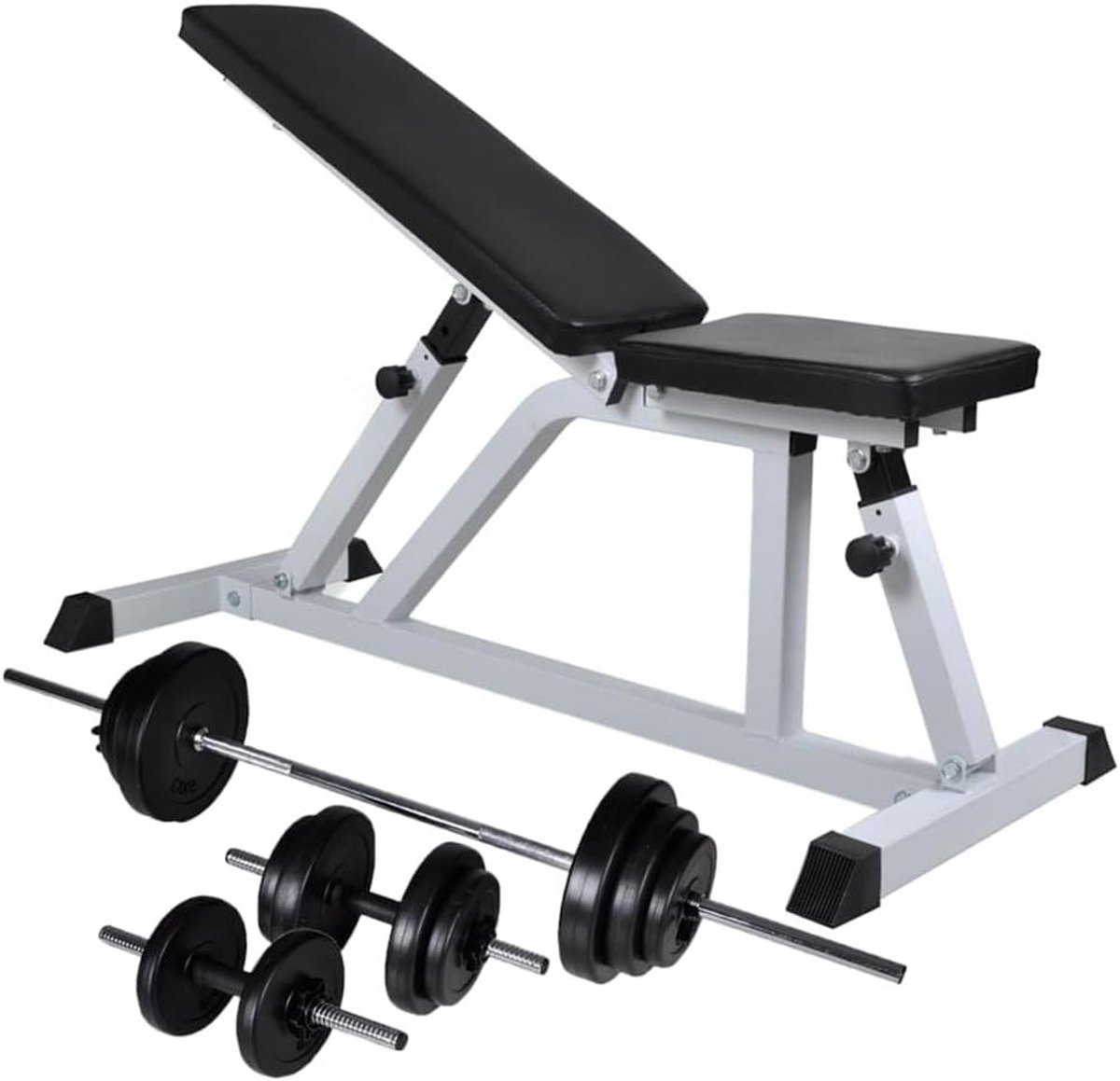 Trainingsbank Halterset - Fitness Bank - Thuis Krachttraining - Verstelbare Rugleuning Zitting - 305 kg - Wit