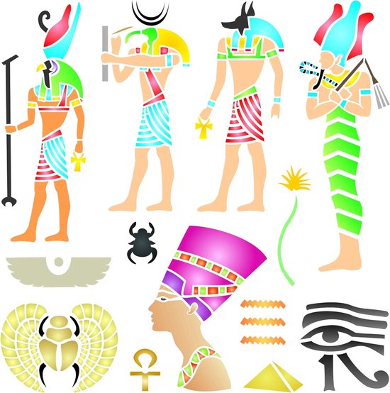 Egyptisch Sjablonen - Klassiek Symbool - Muur Decoratie - Herbruikbaar Mylar - 25.5 x 25.5 cm - Wit
