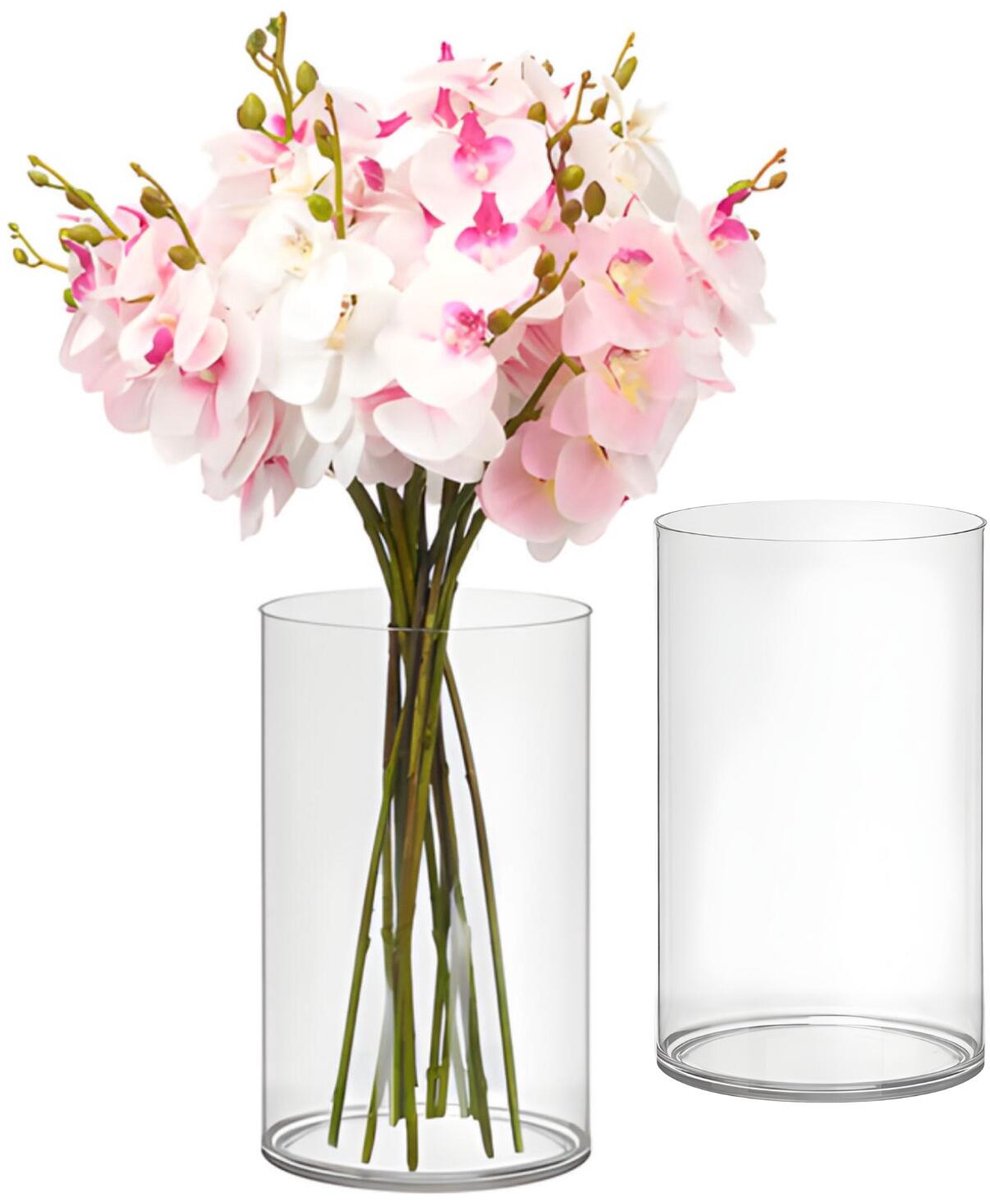 Giftdecor Bloemenvaas - 2x - helder acrylglas - D15 x H25 cm - cilinder - boeketvaas - 4 liter Transparant
